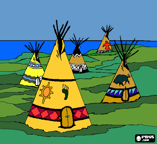 pueblo indio para colorear