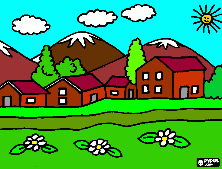 PUEBLO MONTAÑA para colorear