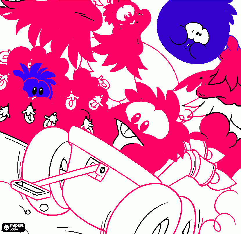 PUFLES EN UN CARRITO para colorear