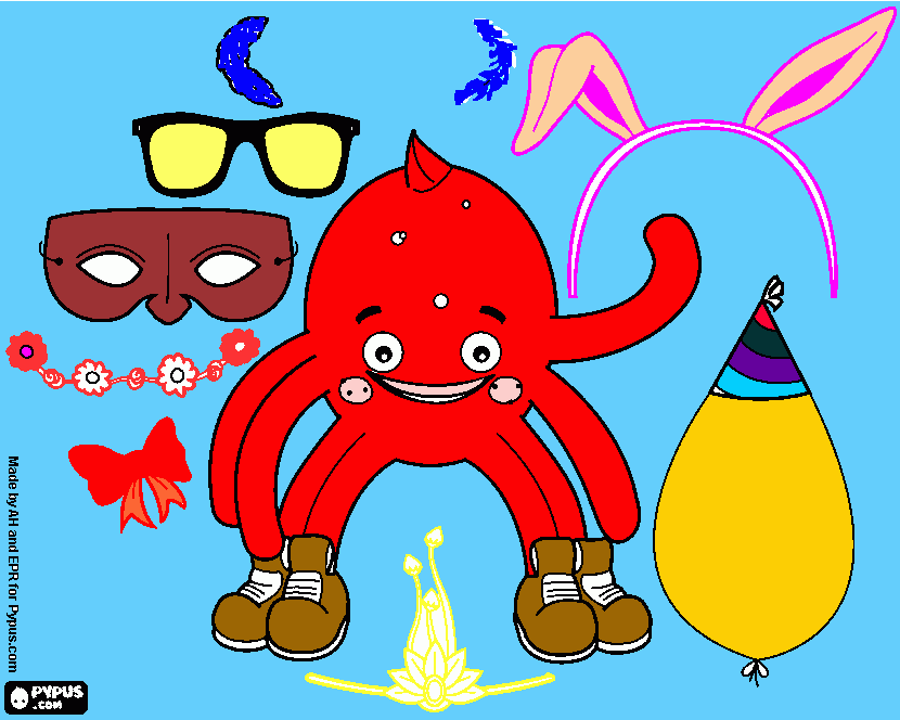pulpo Pypus, complementos para disfrazes para colorear