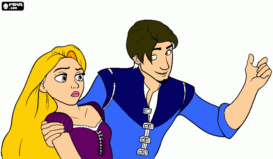 rapunsel y fynn para colorear
