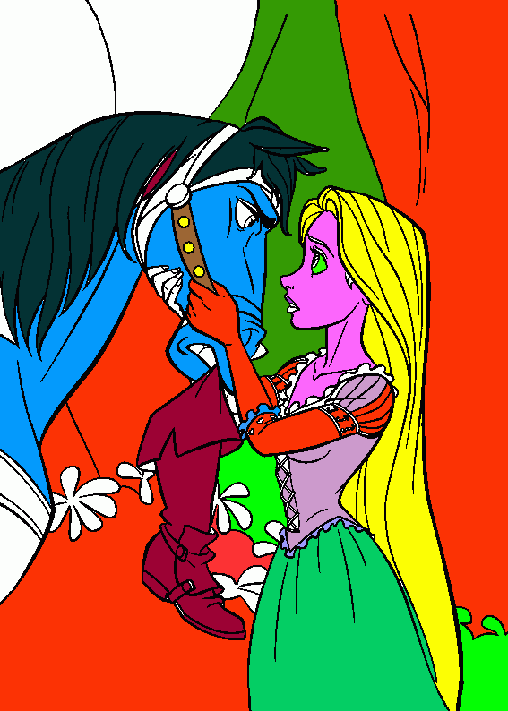 Rapunzel con caballo para colorear
