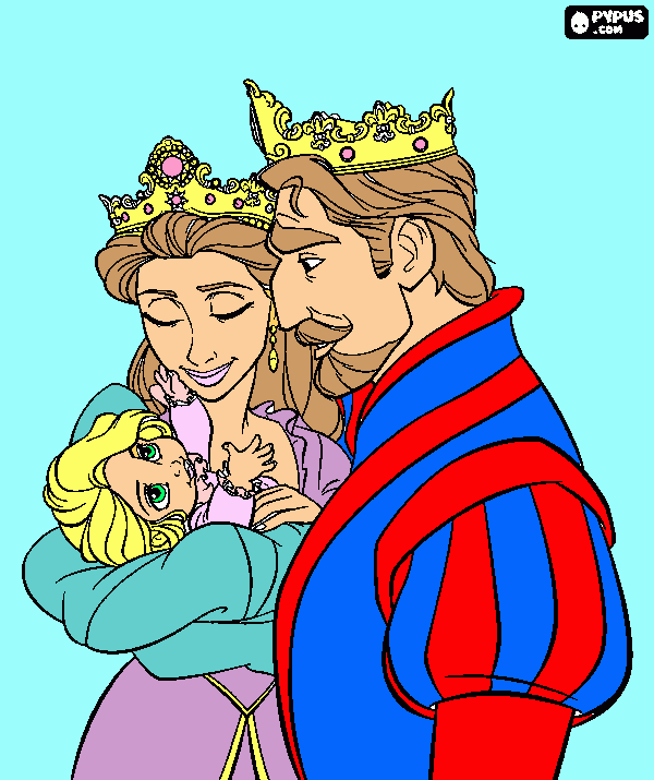 rapunzel con sus padres para colorear