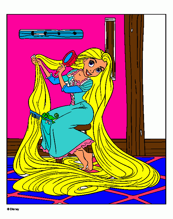 rapunzel peinandose para colorear