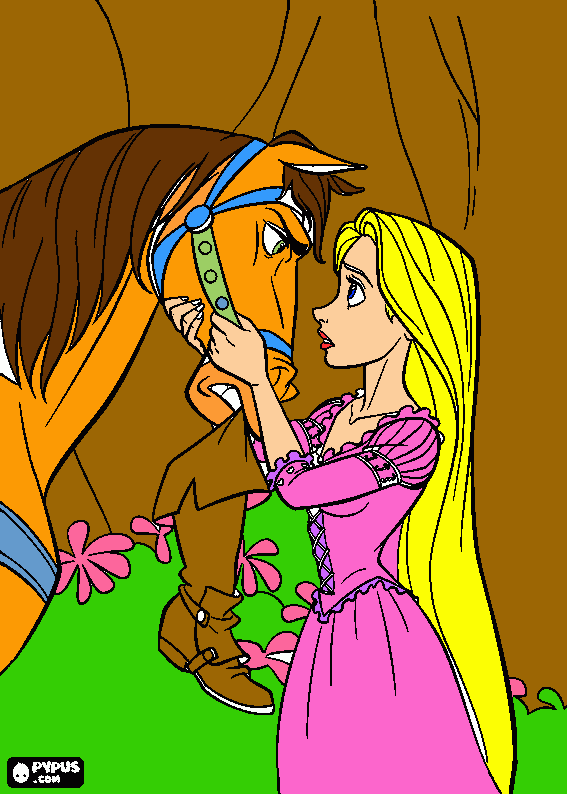 rapunzel y el caballo policia para colorear