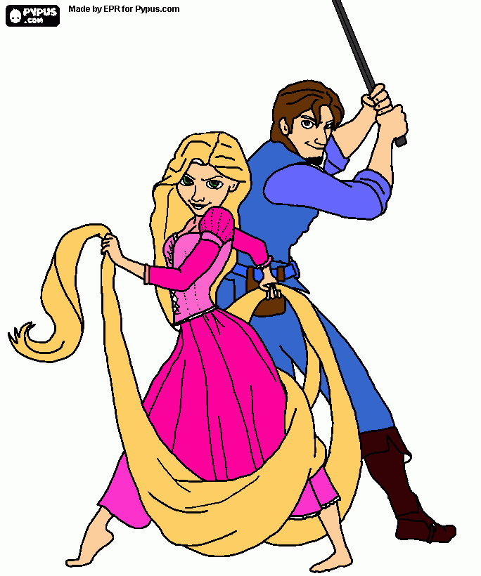 rapunzel y flynn para colorear