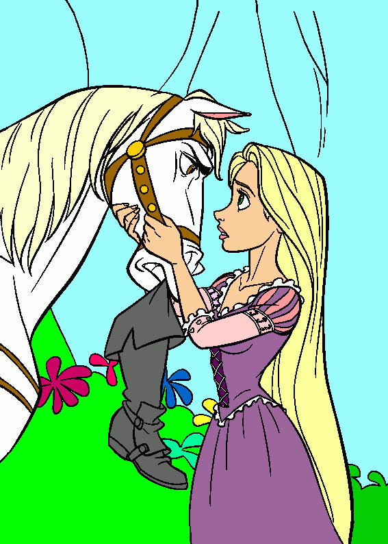 rapunzel y maximus para colorear