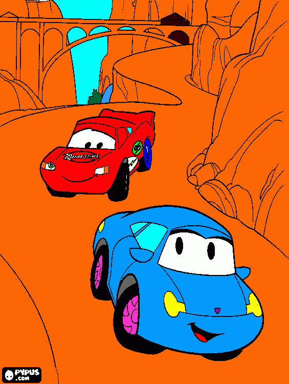 rayo mcqueen y sally para colorear