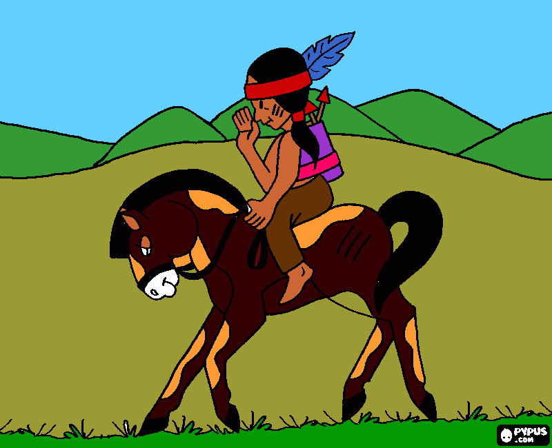 recortar el indio y el caballo para colorear
