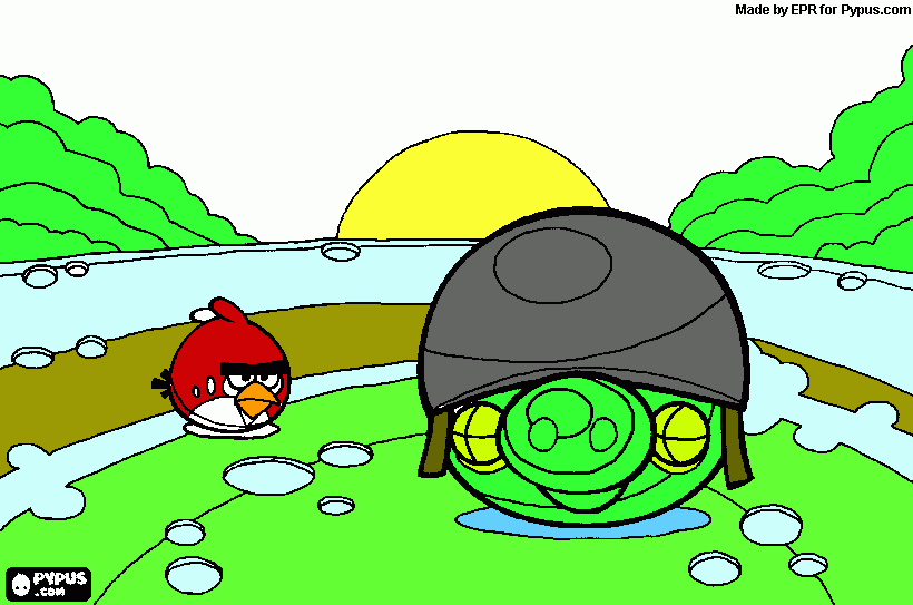 RED BIRD VS HELMET PIG para colorear