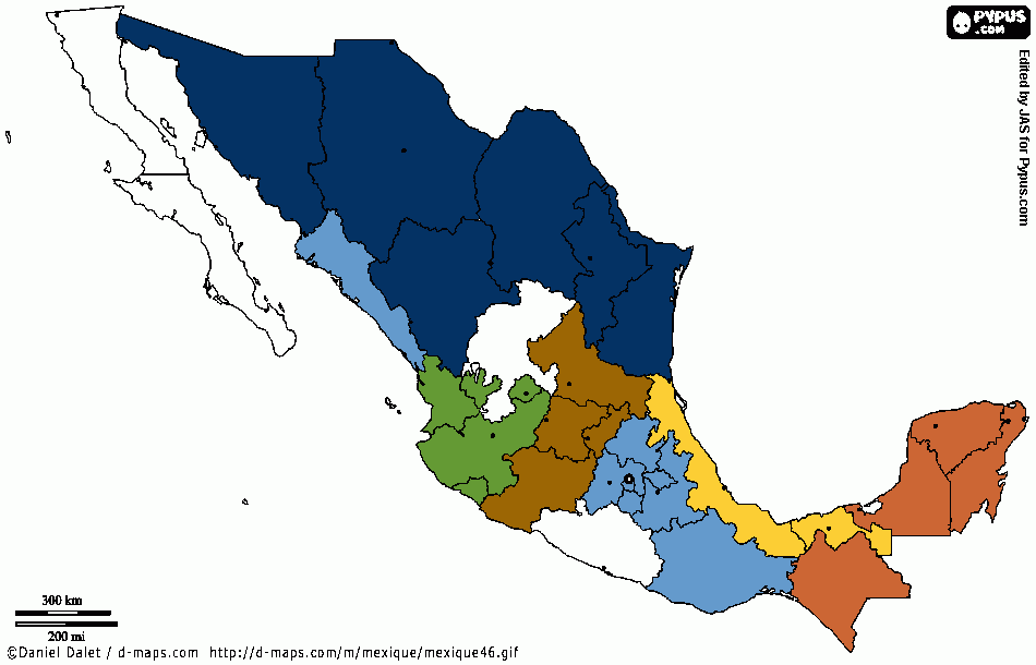 Regionalización México para colorear