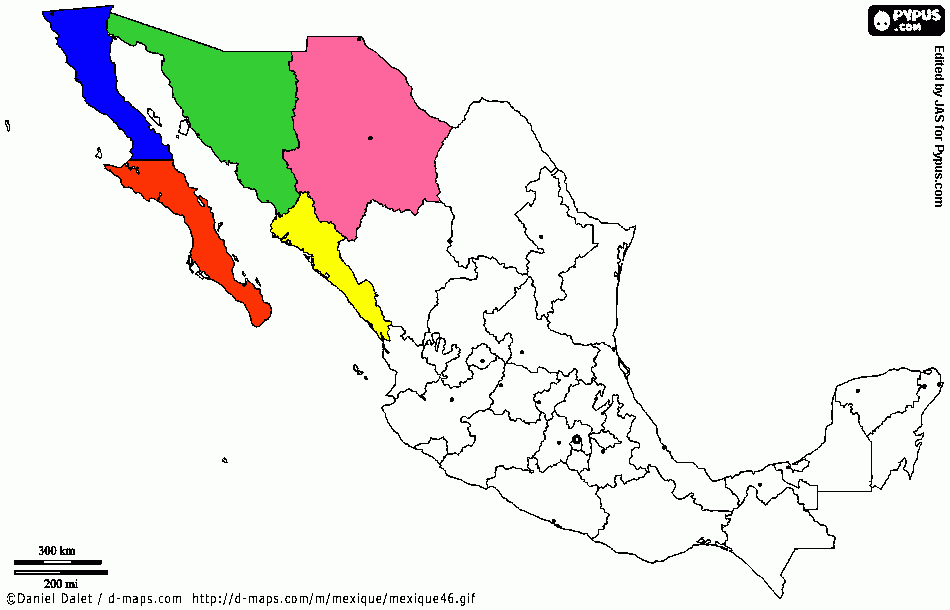 Región Noroeste de Mexico para colorear