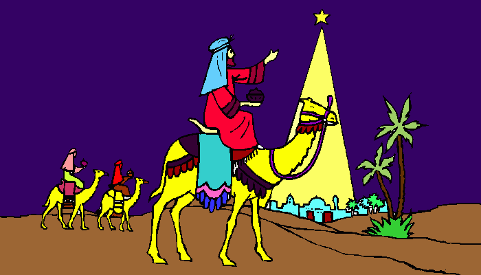 reyes magos llegando a Belén para colorear