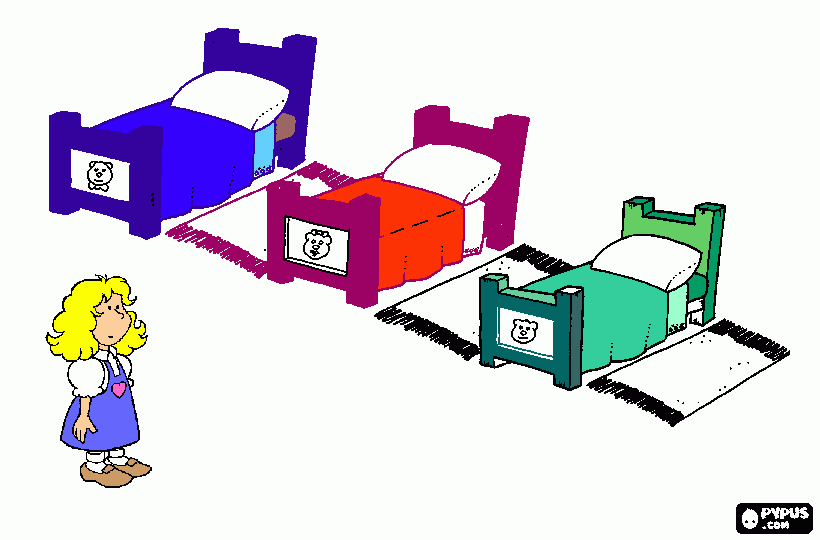 ricitos y las tres camas coloreadas para colorear