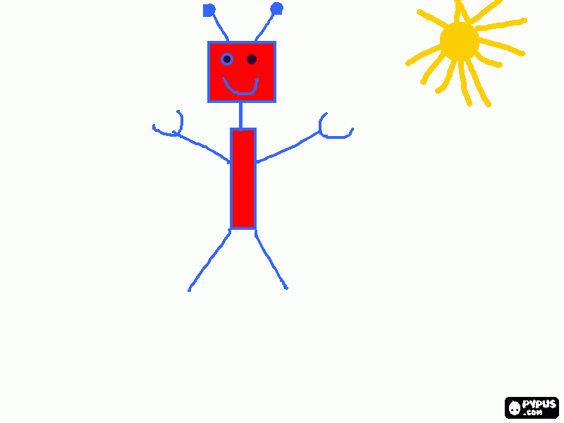 robot rojo bajo el sol para colorear