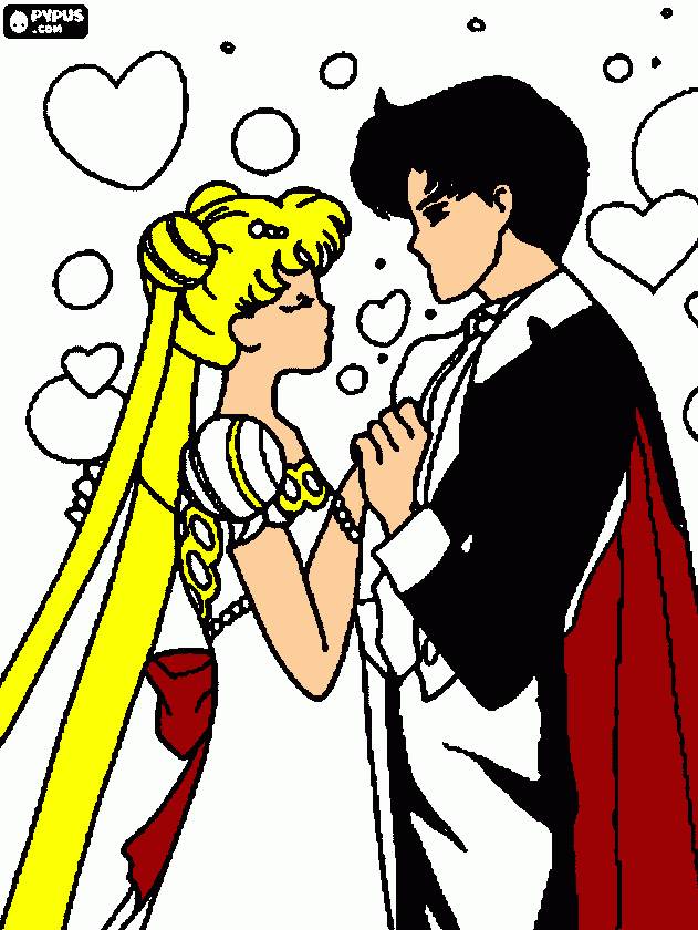 sailor moon y tuxedo mask. para colorear