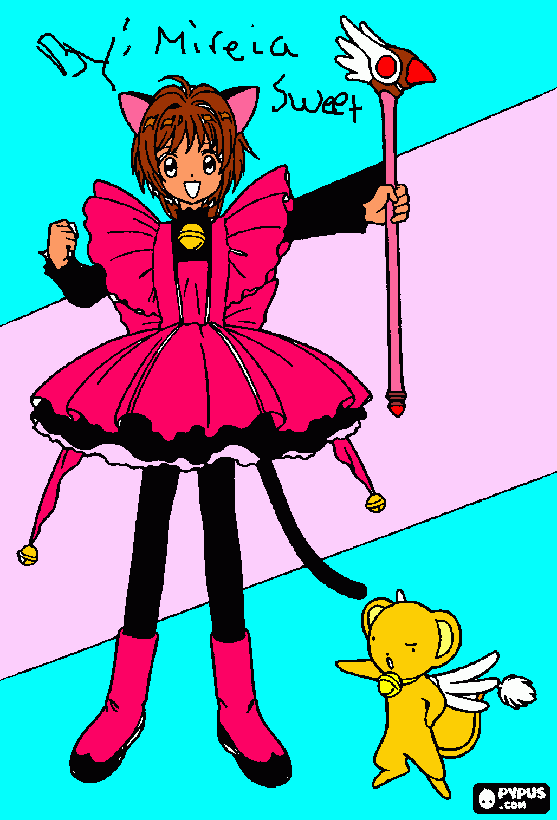 Sakura y Keroberos para colorear