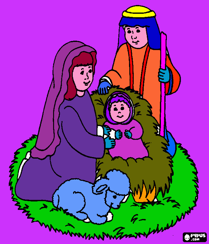 san jose, maria y bebe dios para colorear
