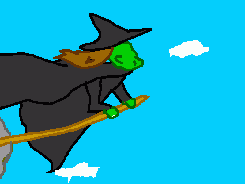 scarimbolo, la bruja con la escoba para colorear