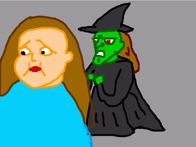 scarimbolo, la niña y la bruja para colorear