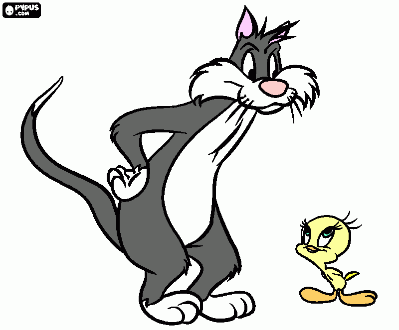 silvestre y piolin para colorear