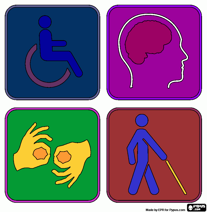 Simbolos de discapacidad coloreados para colorear