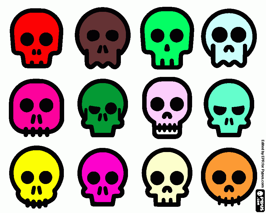 son 12 calaveras para colorear