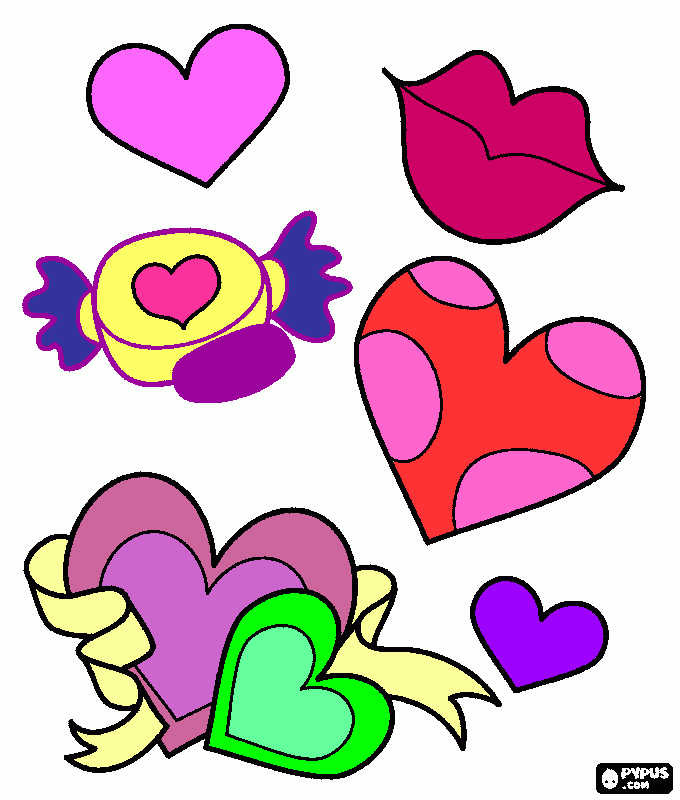 son corazones y dulces para colorear