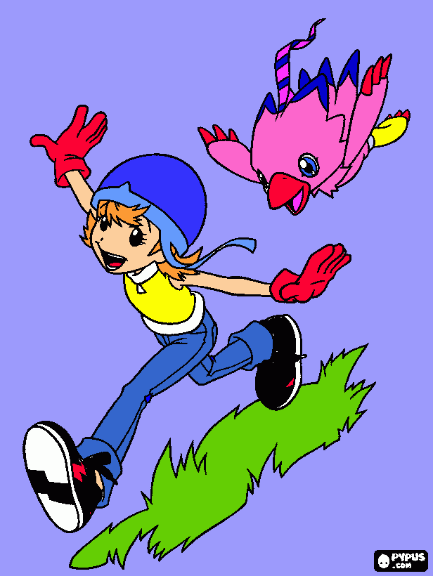 sora y biyomon para colorear