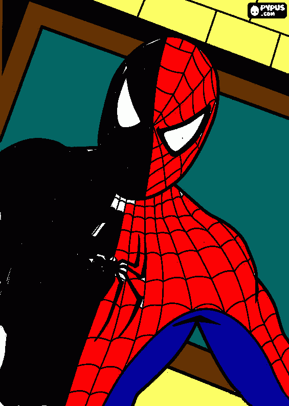 spider man traje rojo azul y traje negro para colorear