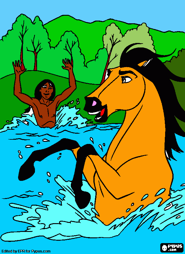 spirit bañandose con su amigo para colorear