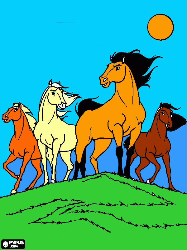 Spirit con su manada para colorear