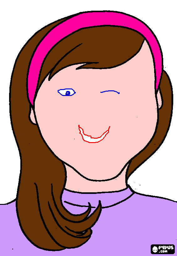 su  cabello es marron  su bincha es rosa sus orejas son pequenas para colorear