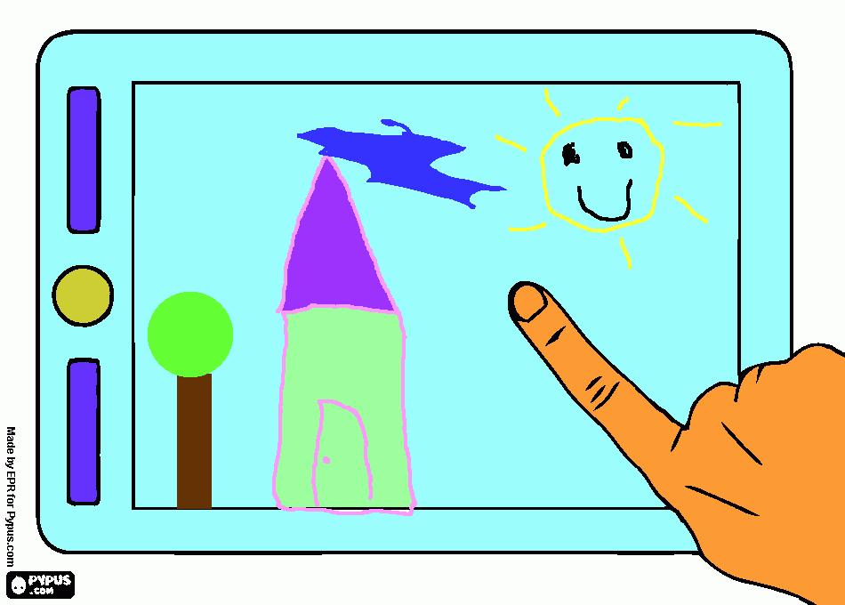 Tableta con el dibujo de una casa para colorear