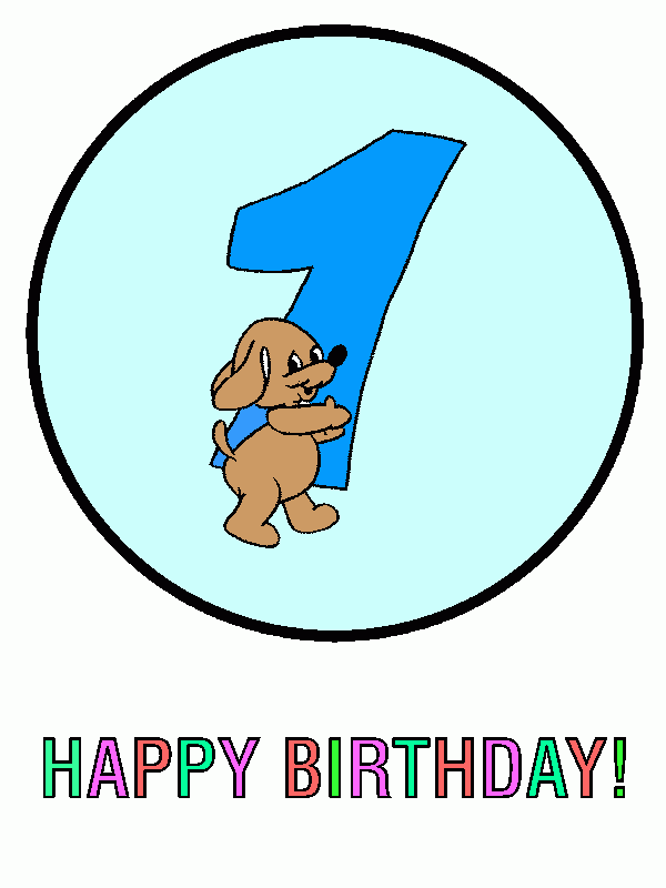 tarjeta de cumpleaños de perrito con vela de 1 año. para colorear