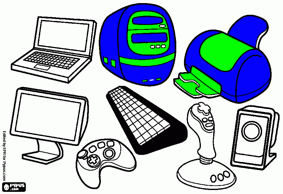 teclado gabinete y impresora para colorear
