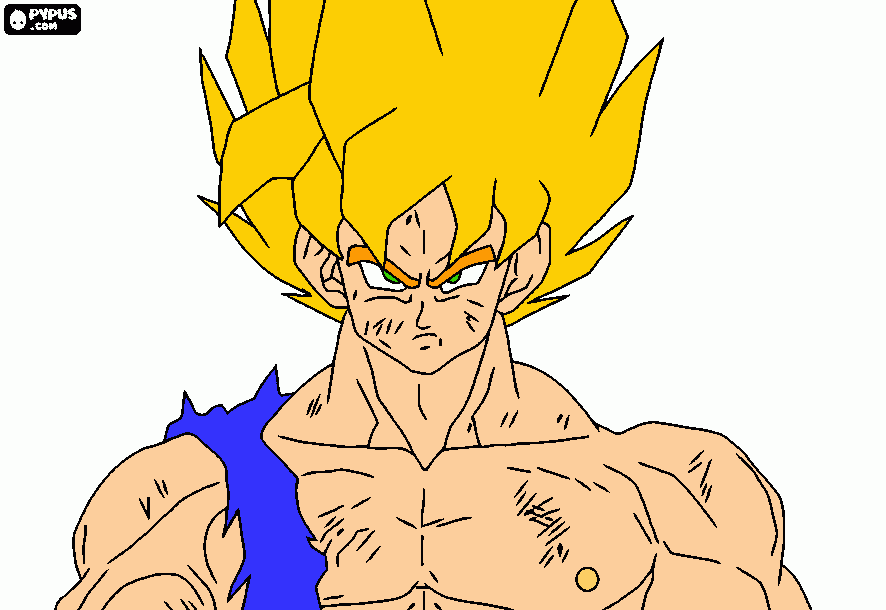 tiene ojos berdes esta en super sayayin y se llama goku para colorear