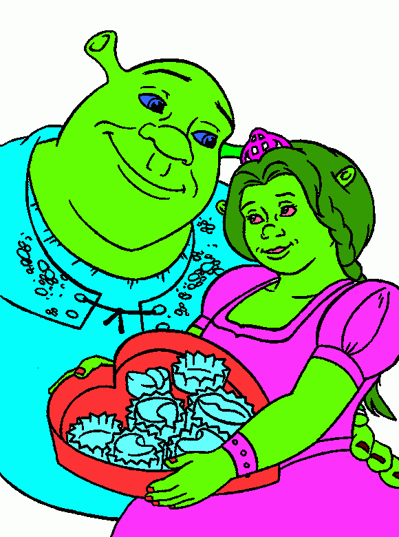 tiene una corona muy linda un corazon hermoso y fiona y sshrek son re feos para colorear