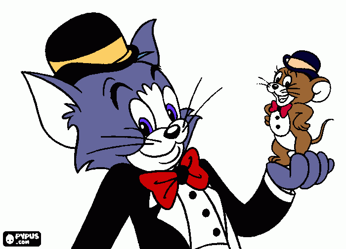 tom y jerry muy elegantes con sombreros de bombin y pajarita para colorear