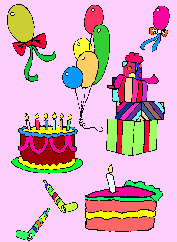 tortas, globos y regalos dibujo para colorear