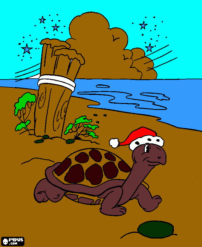 tortuga con gorro de Papa Noel para colorear