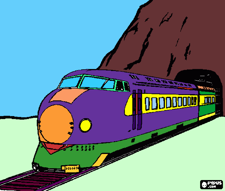 tren pasando x tunel para colorear