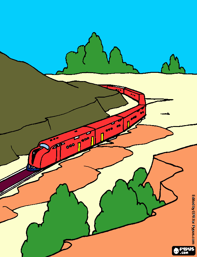 tren pssando x paisaje para colorear