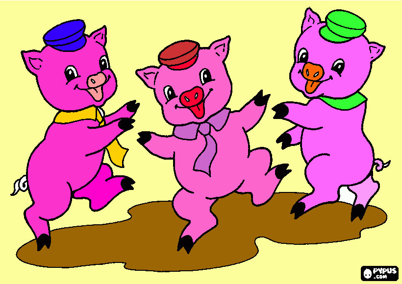 tres cerditos felices para colorear