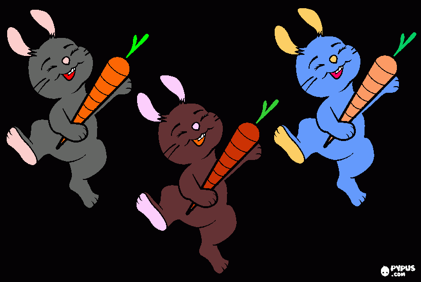 tres conejos saltando con sanaorias para colorear