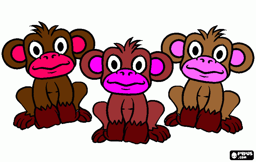 tres monos con los ojos y las orejas bien abiertas para colorear