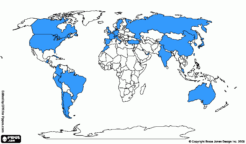 Ubicaciones de la infraestructura de ProMéxico en el mundo para colorear