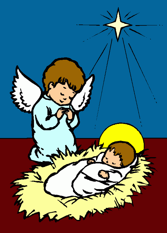 un angel adorando al niño jesus para colorear