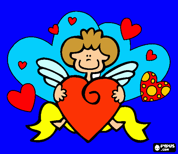 UN ANGEL CON CORAZONES ROJOS para colorear