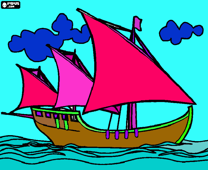 Un barco navegando en el mar  para colorear